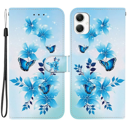 For Samsung Galaxy A06 Case Pattern Printing Anti-Drop Leather Flip Wallet Phone Cover with Lanyard - Blue Butterfly