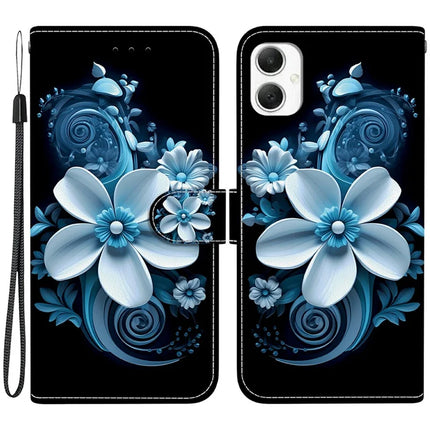 For Samsung Galaxy A06 Case Pattern Printing Anti-Drop Leather Flip Wallet Phone Cover with Lanyard - Black Orchid