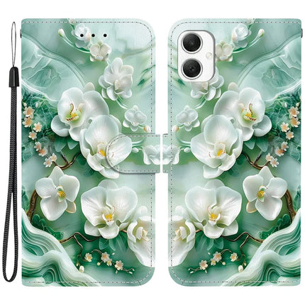 For Samsung Galaxy A06 Case Pattern Printing Anti-Drop Leather Flip Wallet Phone Cover with Lanyard - Jade Flower