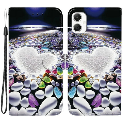 For Samsung Galaxy A06 Case Pattern Printing Anti-Drop Leather Flip Wallet Phone Cover with Lanyard - Heart Shape