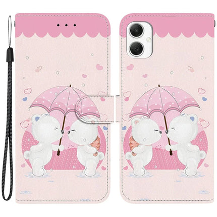 For Samsung Galaxy A06 Case Pattern Printing Anti-Drop Leather Flip Wallet Phone Cover with Lanyard - Cartoon Couple Bear