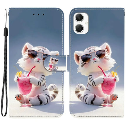 For Samsung Galaxy A06 Case Pattern Printing Anti-Drop Leather Flip Wallet Phone Cover with Lanyard - Cartoon Tiger