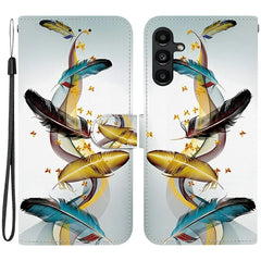 For Samsung Galaxy A15 5G  /  4G Case Pattern Printing Anti-Drop Leather Flip Wallet Phone Cover with Lanyard - Golden Butterfly Feather
