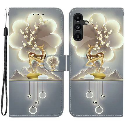 For Samsung Galaxy A15 5G  /  4G Case Pattern Printing Anti-Drop Leather Flip Wallet Phone Cover with Lanyard - Sika Deer
