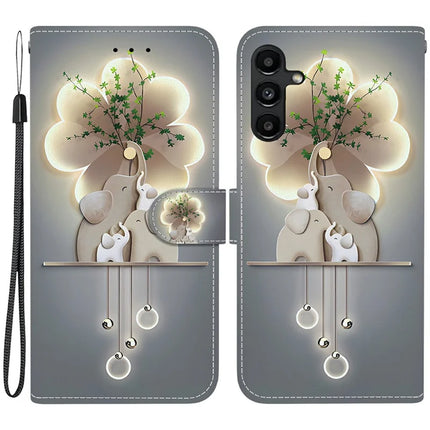 For Samsung Galaxy A15 5G  /  4G Case Pattern Printing Anti-Drop Leather Flip Wallet Phone Cover with Lanyard - Three Elephants