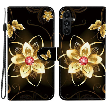 For Samsung Galaxy A15 5G  /  4G Case Pattern Printing Anti-Drop Leather Flip Wallet Phone Cover with Lanyard - Golden Flower