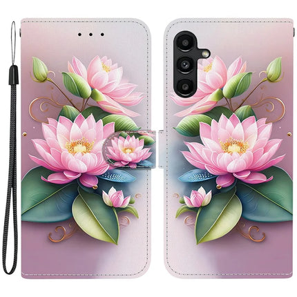 For Samsung Galaxy A15 5G  /  4G Case Pattern Printing Anti-Drop Leather Flip Wallet Phone Cover with Lanyard - Lotus
