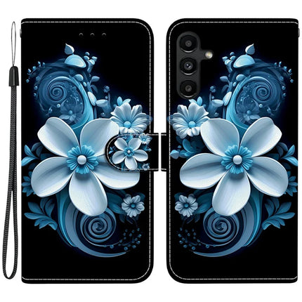 For Samsung Galaxy A15 5G  /  4G Case Pattern Printing Anti-Drop Leather Flip Wallet Phone Cover with Lanyard - Black Orchid