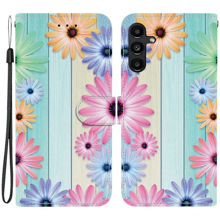 For Samsung Galaxy A15 5G  /  4G Case Pattern Printing Anti-Drop Leather Flip Wallet Phone Cover with Lanyard - Sunflower