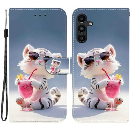 For Samsung Galaxy A15 5G  /  4G Case Pattern Printing Anti-Drop Leather Flip Wallet Phone Cover with Lanyard - Cartoon Tiger