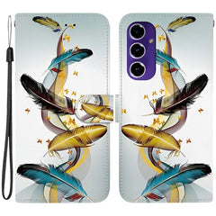 For Samsung Galaxy A16 5G  /  4G Case Pattern Printing Anti-Drop Leather Flip Wallet Phone Cover with Lanyard - Golden Butterfly Feather