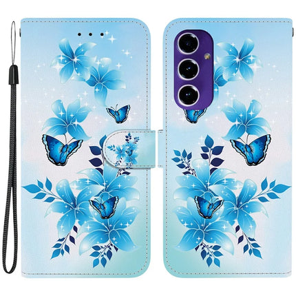 For Samsung Galaxy A16 5G  /  4G Case Pattern Printing Anti-Drop Leather Flip Wallet Phone Cover with Lanyard - Blue Butterfly