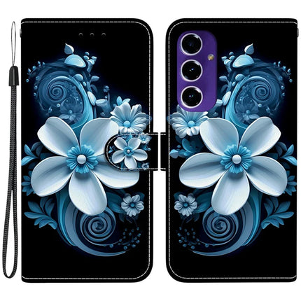 For Samsung Galaxy A16 5G  /  4G Case Pattern Printing Anti-Drop Leather Flip Wallet Phone Cover with Lanyard - Black Orchid