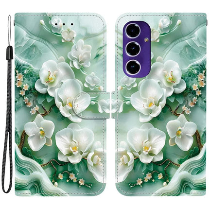 For Samsung Galaxy A16 5G  /  4G Case Pattern Printing Anti-Drop Leather Flip Wallet Phone Cover with Lanyard - Jade Flower