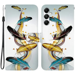 For Samsung Galaxy A35 5G Case Pattern Printing Anti-Drop Leather Flip Wallet Phone Cover with Lanyard - Golden Butterfly Feather
