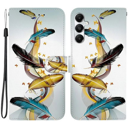 For Samsung Galaxy A35 5G Case Pattern Printing Anti-Drop Leather Flip Wallet Phone Cover with Lanyard - Golden Butterfly Feather