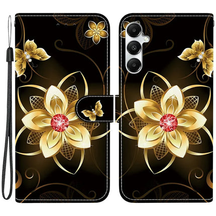 For Samsung Galaxy A35 5G Case Pattern Printing Anti-Drop Leather Flip Wallet Phone Cover with Lanyard - Golden Flower