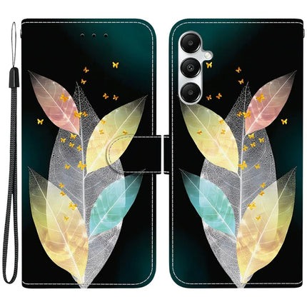 For Samsung Galaxy A35 5G Case Pattern Printing Anti-Drop Leather Flip Wallet Phone Cover with Lanyard - Colored Leaves