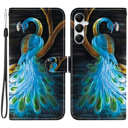 For Samsung Galaxy A35 5G Case Pattern Printing Anti-Drop Leather Flip Wallet Phone Cover with Lanyard - Peacock