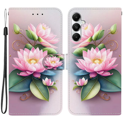 For Samsung Galaxy A35 5G Case Pattern Printing Anti-Drop Leather Flip Wallet Phone Cover with Lanyard - Lotus