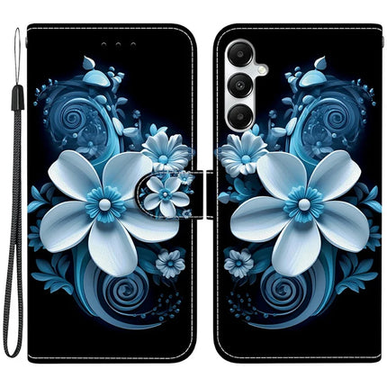 For Samsung Galaxy A35 5G Case Pattern Printing Anti-Drop Leather Flip Wallet Phone Cover with Lanyard - Black Orchid