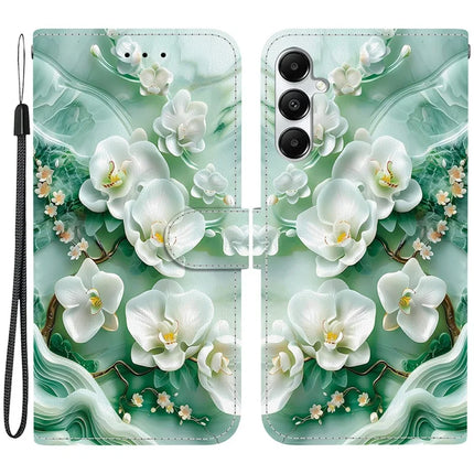 For Samsung Galaxy A35 5G Case Pattern Printing Anti-Drop Leather Flip Wallet Phone Cover with Lanyard - Jade Flower