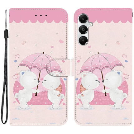 For Samsung Galaxy A35 5G Case Pattern Printing Anti-Drop Leather Flip Wallet Phone Cover with Lanyard - Cartoon Couple Bear