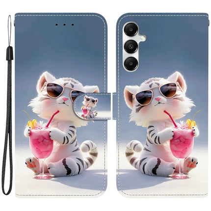 For Samsung Galaxy A35 5G Case Pattern Printing Anti-Drop Leather Flip Wallet Phone Cover with Lanyard - Cartoon Tiger