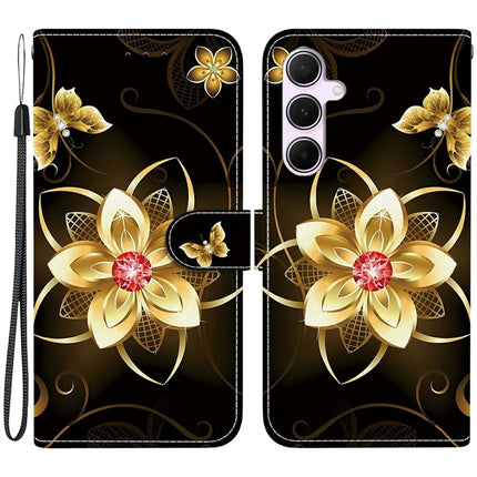 For Samsung Galaxy A55 5G Case Pattern Printing Anti-Drop Leather Flip Wallet Phone Cover with Lanyard - Golden Flower