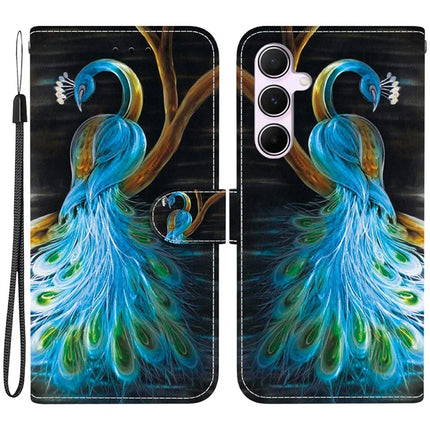For Samsung Galaxy A55 5G Case Pattern Printing Anti-Drop Leather Flip Wallet Phone Cover with Lanyard - Peacock
