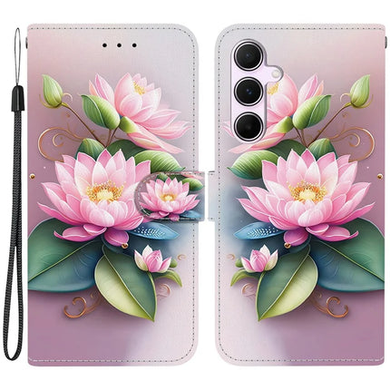 For Samsung Galaxy A55 5G Case Pattern Printing Anti-Drop Leather Flip Wallet Phone Cover with Lanyard - Lotus