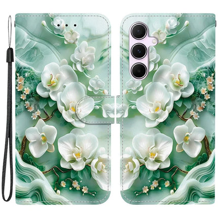 For Samsung Galaxy A55 5G Case Pattern Printing Anti-Drop Leather Flip Wallet Phone Cover with Lanyard - Jade Flower