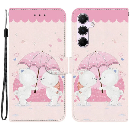 For Samsung Galaxy A55 5G Case Pattern Printing Anti-Drop Leather Flip Wallet Phone Cover with Lanyard - Cartoon Couple Bear