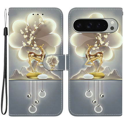 For Google Pixel 9 Pro  /  Pixel 9 Case Pattern Printing Anti-Drop Leather Flip Wallet Phone Cover with Lanyard - Sika Deer
