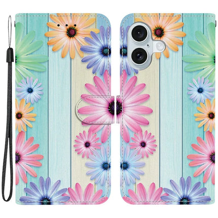 For iPhone 16 Case Pattern Printing Anti-Drop Leather Flip Wallet Phone Cover with Lanyard - Sunflower