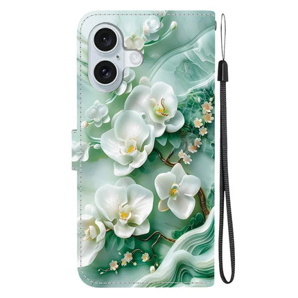 For iPhone 16 Plus Case Pattern Printing Anti-Drop Leather Flip Wallet Phone Cover with Lanyard