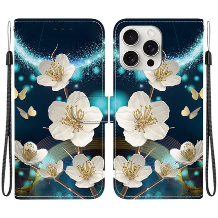 For iPhone 16 Pro Max Case Pattern Printing Anti-Drop Leather Flip Wallet Phone Cover with Lanyard - Magnolia