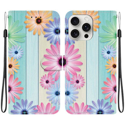 For iPhone 16 Pro Max Case Pattern Printing Anti-Drop Leather Flip Wallet Phone Cover with Lanyard - Sunflower