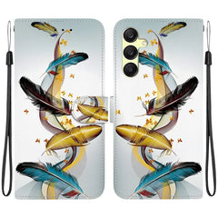 For Samsung Galaxy A25 5G (Global) (161.0 x 76.5 x 8.3mm) Case Pattern Printing Leather Wallet Phone Cover with Lanyard - Golden Butterfly Feather