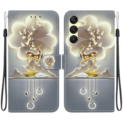 For Samsung Galaxy A25 5G (Global) (161.0 x 76.5 x 8.3mm) Case Pattern Printing Leather Wallet Phone Cover with Lanyard - Sika Deer
