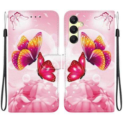 For Samsung Galaxy A25 5G (Global) (161.0 x 76.5 x 8.3mm) Case Pattern Printing Leather Wallet Phone Cover with Lanyard - Pink Butterfly