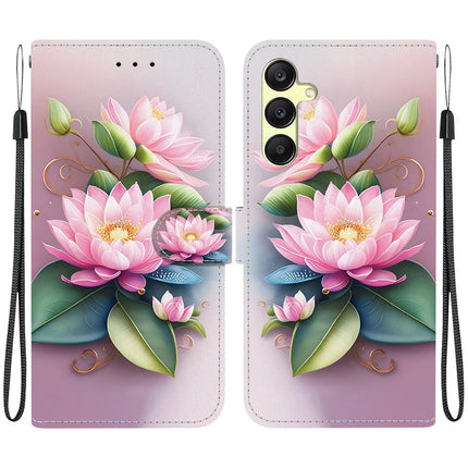 For Samsung Galaxy A25 5G (Global) (161.0 x 76.5 x 8.3mm) Case Pattern Printing Leather Wallet Phone Cover with Lanyard - Lotus