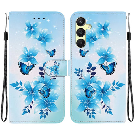 For Samsung Galaxy A25 5G (Global) (161.0 x 76.5 x 8.3mm) Case Pattern Printing Leather Wallet Phone Cover with Lanyard - Blue Butterfly
