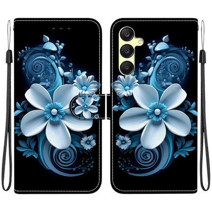 For Samsung Galaxy A25 5G (Global) (161.0 x 76.5 x 8.3mm) Case Pattern Printing Leather Wallet Phone Cover with Lanyard - Black Orchid