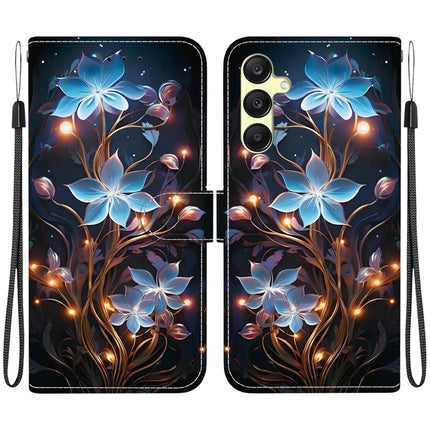 For Samsung Galaxy A25 5G (Global) (161.0 x 76.5 x 8.3mm) Case Pattern Printing Leather Wallet Phone Cover with Lanyard - Small Lantern Flower