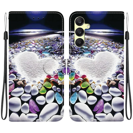 For Samsung Galaxy A25 5G (Global) (161.0 x 76.5 x 8.3mm) Case Pattern Printing Leather Wallet Phone Cover with Lanyard - Heart Shape