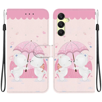 For Samsung Galaxy A25 5G (Global) (161.0 x 76.5 x 8.3mm) Case Pattern Printing Leather Wallet Phone Cover with Lanyard - Cartoon Couple Bear
