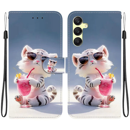 For Samsung Galaxy A25 5G (Global) (161.0 x 76.5 x 8.3mm) Case Pattern Printing Leather Wallet Phone Cover with Lanyard - Cartoon Tiger