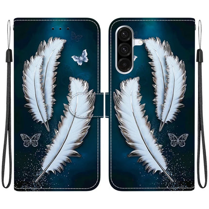 For Samsung Galaxy A56 5G  /  A36 5G Case Pattern Printing Anti-Drop Leather Flip Wallet Phone Cover with Lanyard - White Butterfly Feather