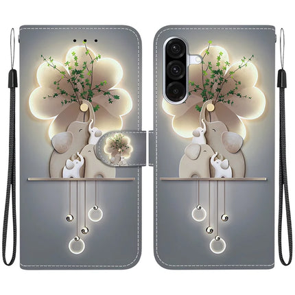 For Samsung Galaxy A56 5G  /  A36 5G Case Pattern Printing Anti-Drop Leather Flip Wallet Phone Cover with Lanyard - Three Elephants